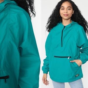 L.L. Bean Jacket Womans Hooded Windbreaker 80s Half  Zip Pullover Hoodie Size XL